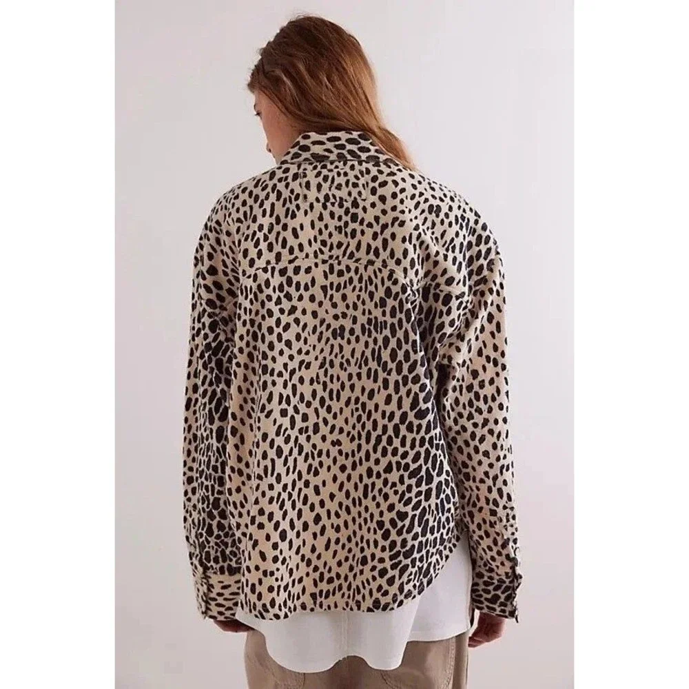 Free People We The Free Calico Flannel Shirt Top Leopard Printed M New 285812
